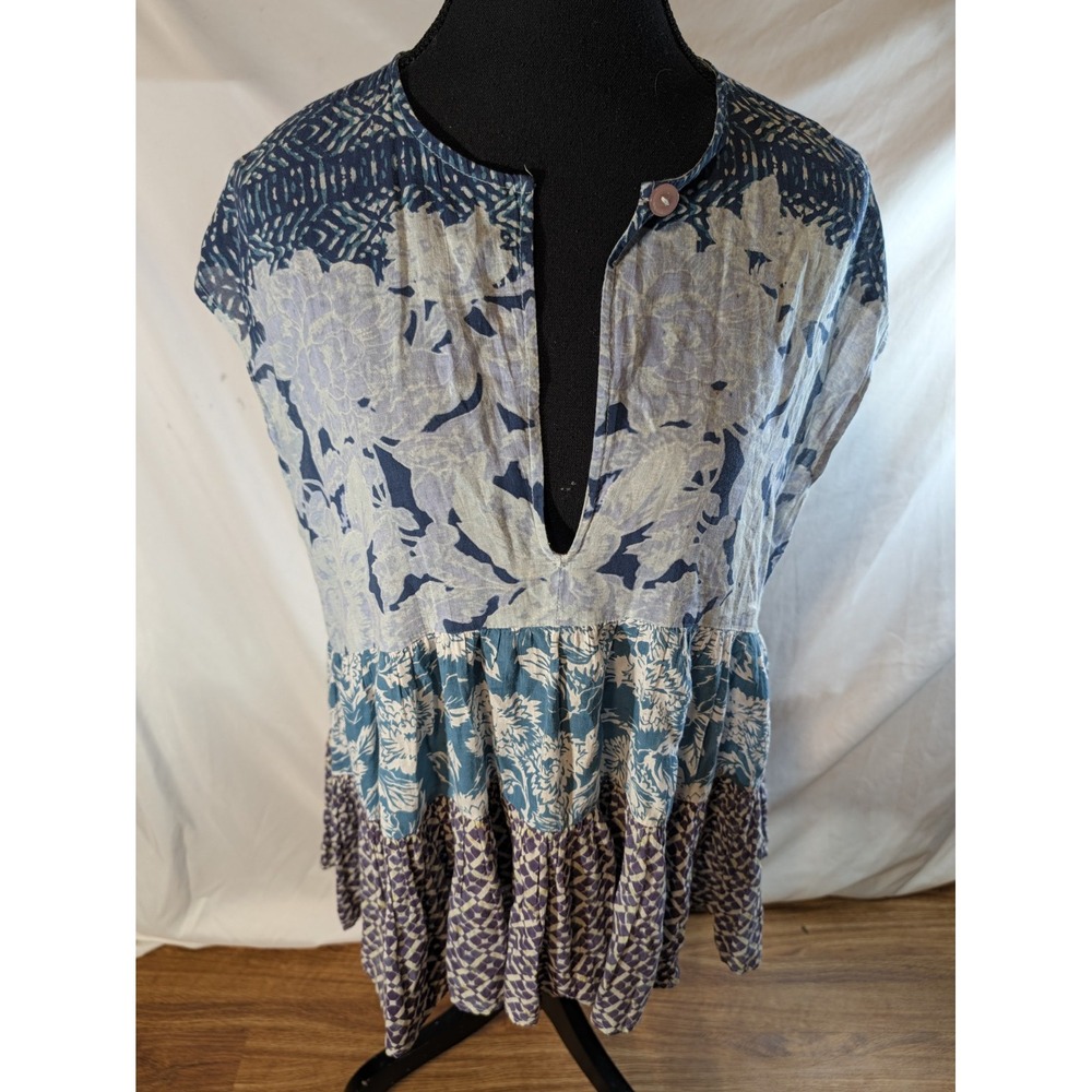 Free People Gotta Have You Tiered Ruffle Tunic Boho Top Blouse in Blue Sz XS